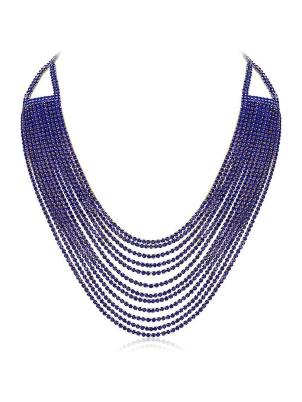 🆕 Women Blue Multi Layered Chunky Collar Necklace Glitter Rhinestone Jewelry